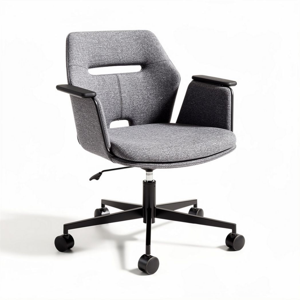 Chaise de bureau pivotante en tissu gris avec accoudoirs et roulettes 50 x 55 x 85cm