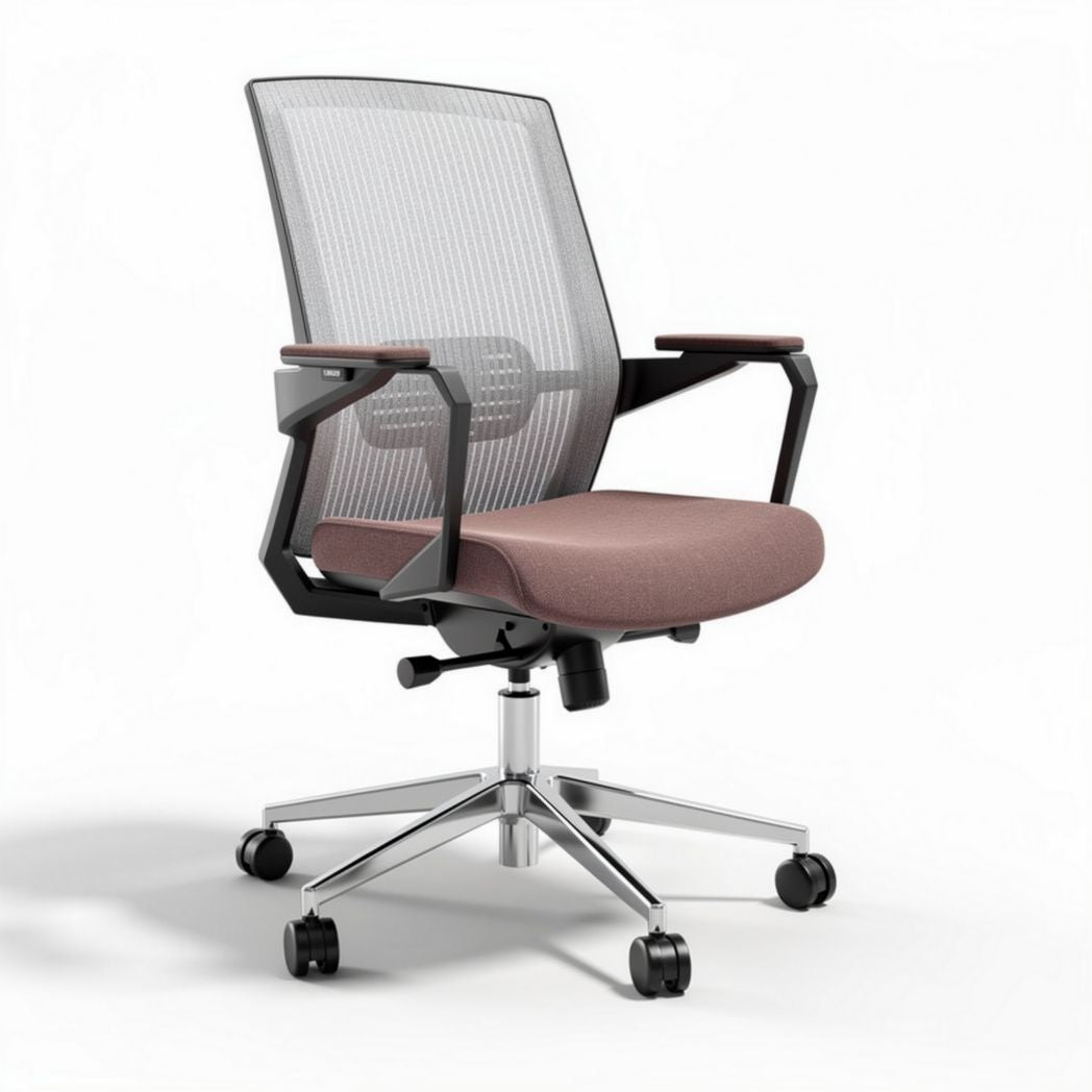 Chaise de bureau ergonomique en mesh gris avec assise rose 60 x 60 x 90cm