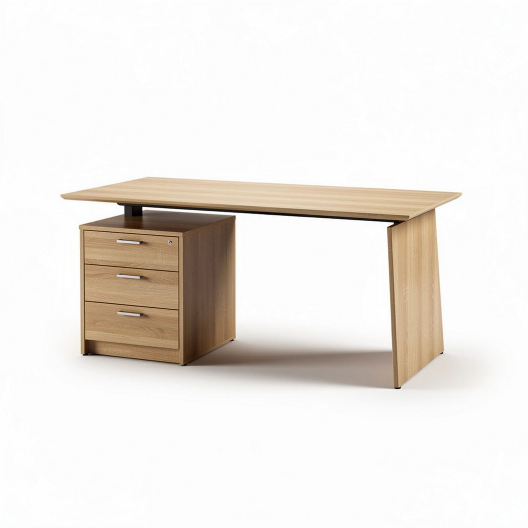 Bureau en bois clair avec trois tiroirs dimensions 150 x 75 x 75 cm