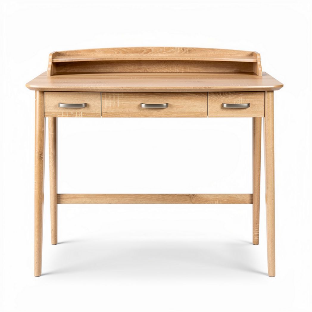 Bureau en bois clair avec trois tiroirs et rangement intégré 120 x 60 x 75cm