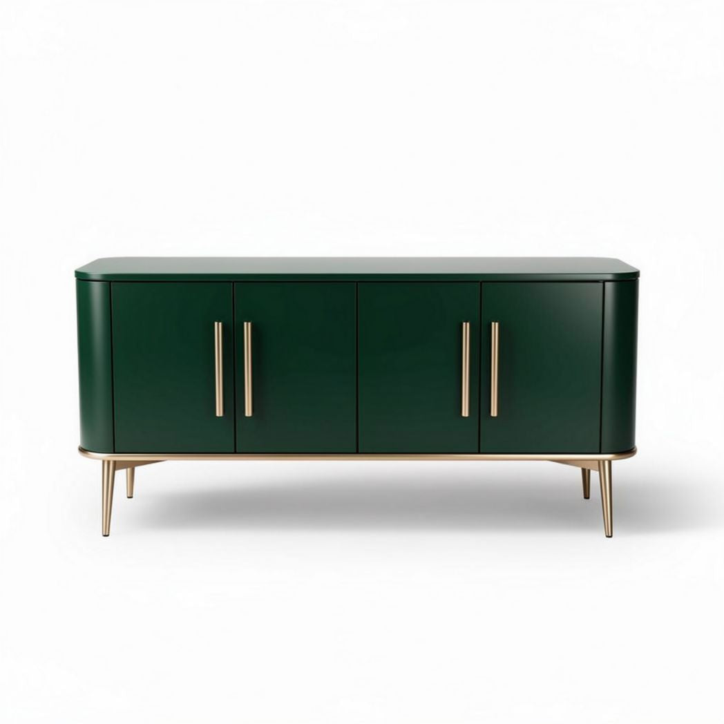 Buffet vert en bois avec finitions dorées dimension 150 x 40 x 70cm