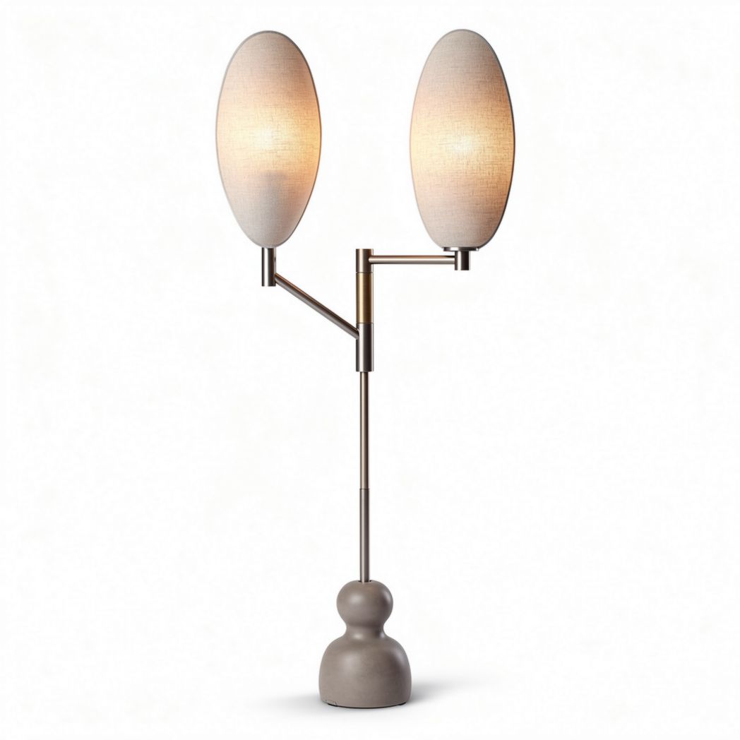 Lampe de table à deux abat-jour en tissu beige avec base en céramique 70 x 30 x 30cm