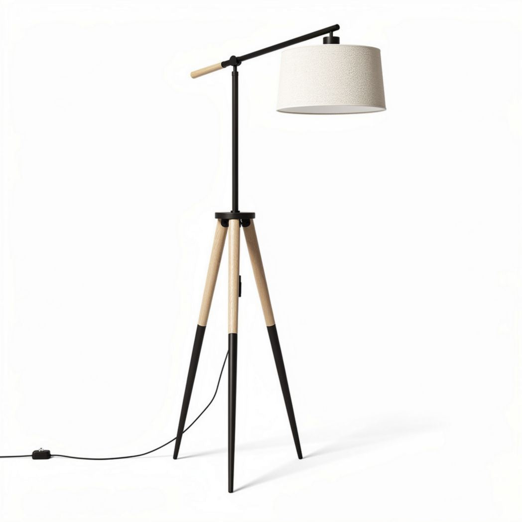 Lampe sur pied en métal et bois avec abat-jour blanc 45 x 30 x 150cm