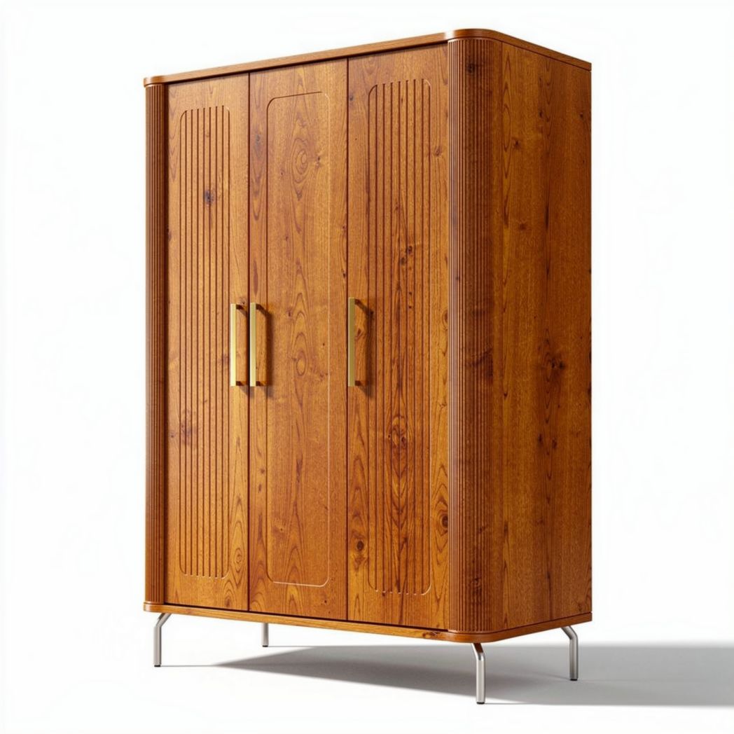 Armoire en bois marron avec poignées dorées dimensions 150 x 80 x 200cm