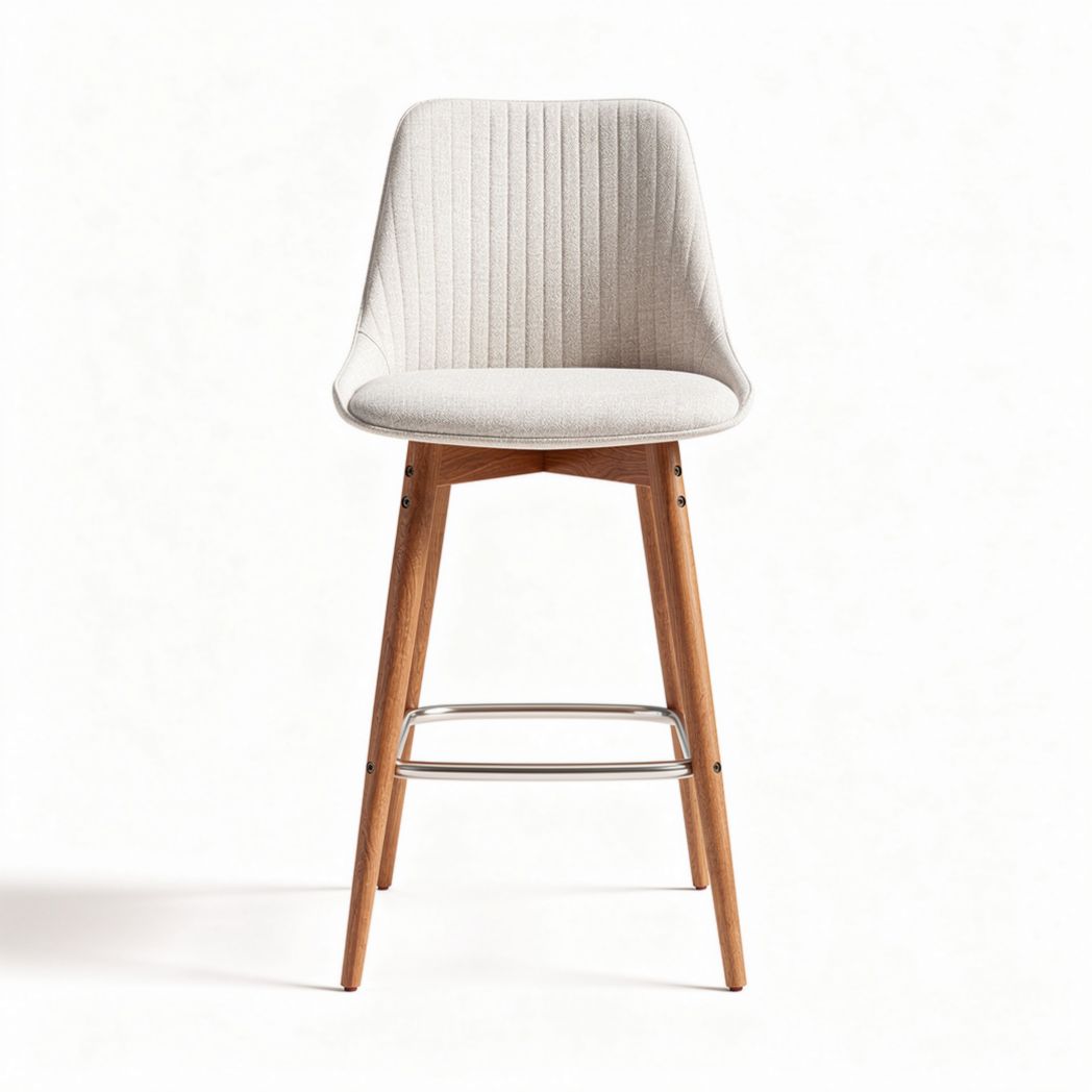 Tabouret de bar en tissu beige avec piètement en bois 45 x 45 x 110cm