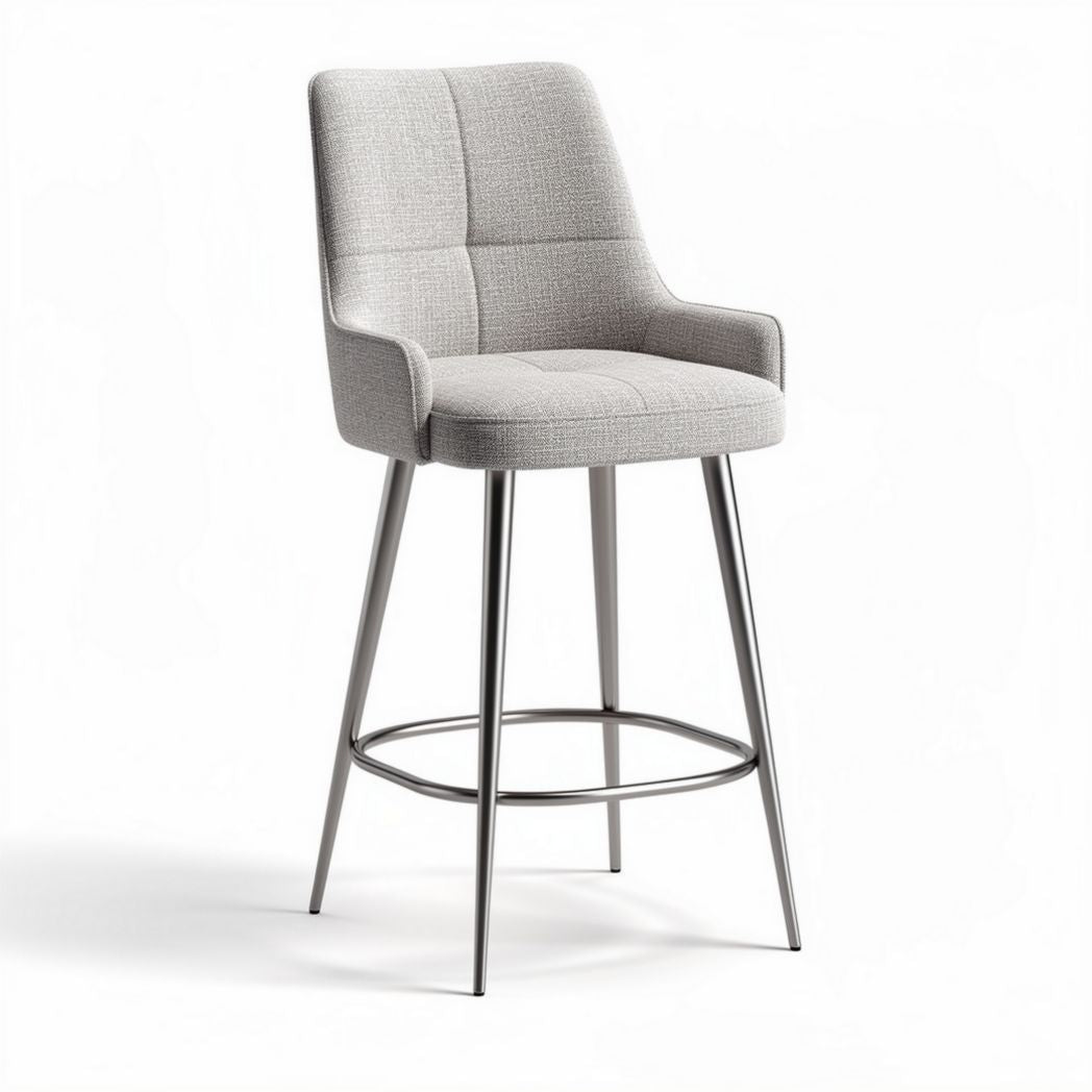 Tabouret de bar en tissu gris et métal hauteur 100 cm pour cuisine et salle à manger