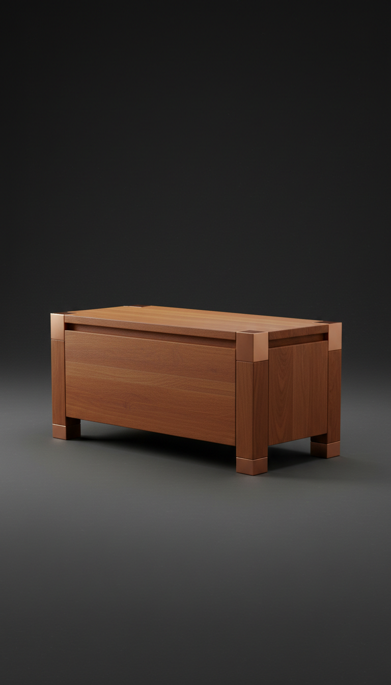 Banc de rangement chêne cuivre